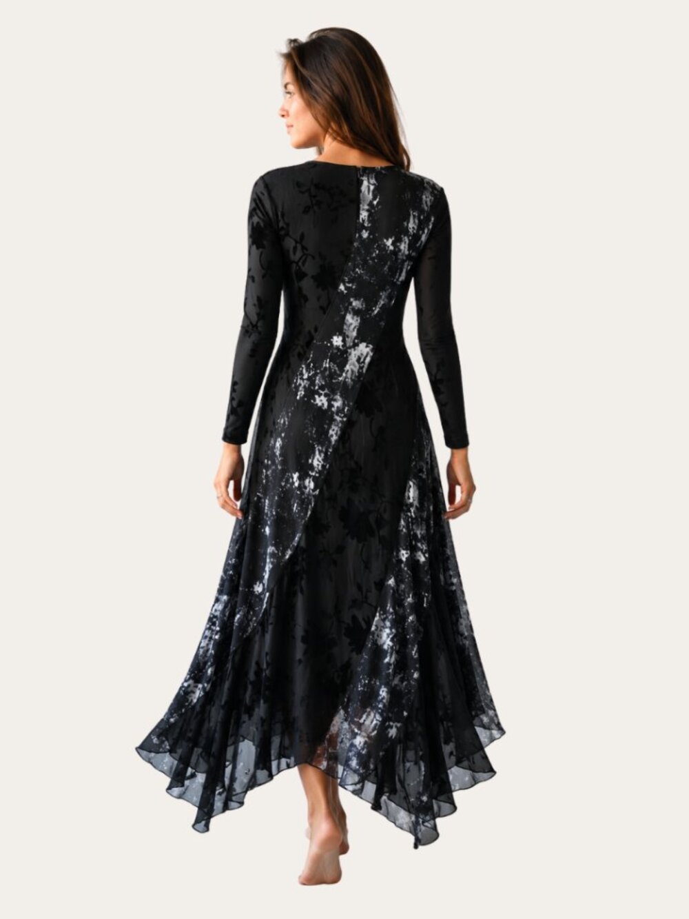 By Tess Collection Ada Black Floral Marble Print Maxi Dress Size Large - Picture 2 of 8